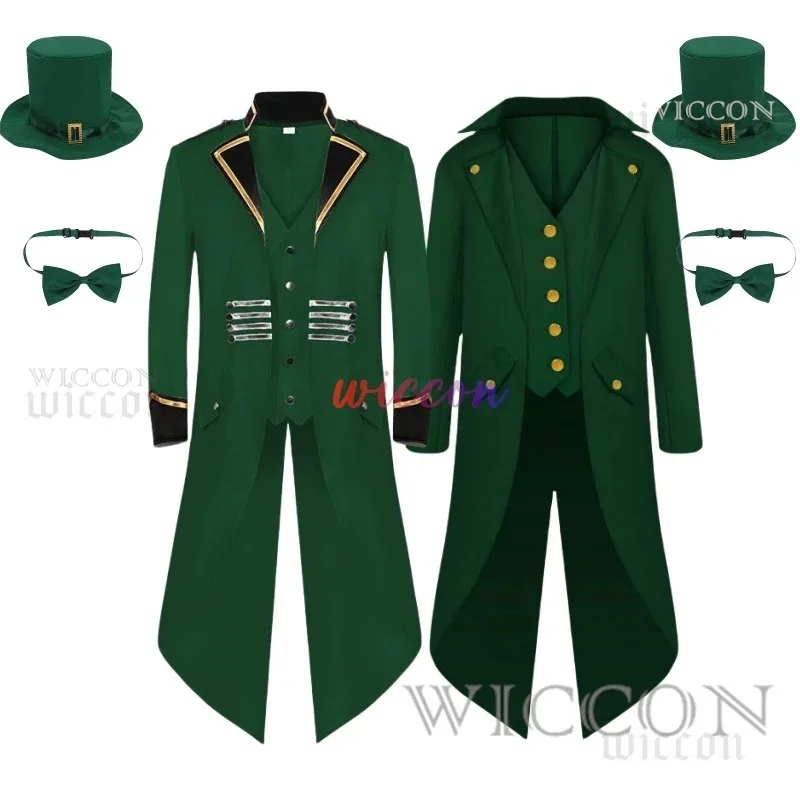 Abrigo Steampunk verde pirata del Día de San Patricio para hombre, abrigo verde, chaqueta renacentista, disfraz de Sombrerero de Halloween