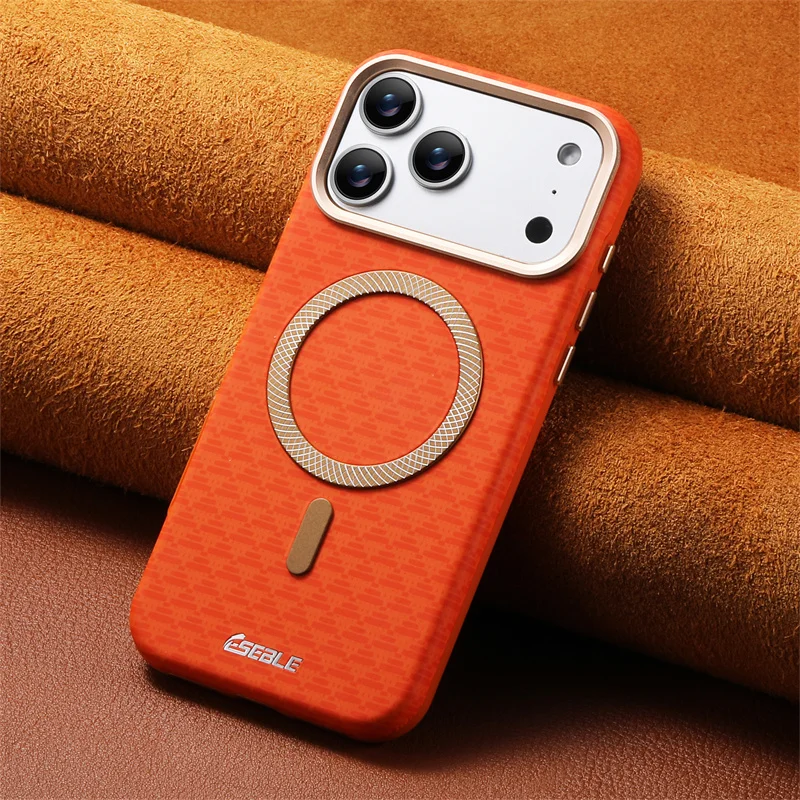 

Luxury Leather Magnetic Fiber Texture Phone Case For iPhone 13 14 15 16 17 Pro Max For Magsafe Wireless Charging ShockproofCover
