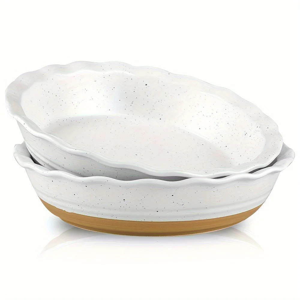 

2pcs 10 Inch Ceramic Pie Dish, Pie Pan For Baking, Deep Dish Pie Plate For Dessert Kitchen, Deep Dish Pie Pan With Fluted Edge, Farmhouse Style
