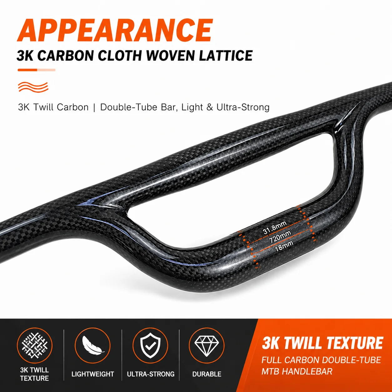 Full Carbon Fiber Mountain Bike Handlebar 31.8mm Double Tube Rear Swing Floating Design 25.4mm Rear for Enhanced Control