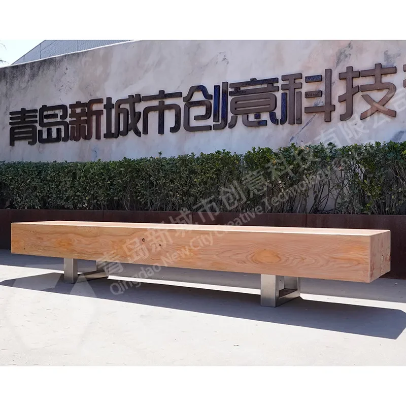 Outdoor Park Bench Stainless Steel Solid Wood Leisure Chair for Shopping Mall Square Courtyard Community School Landscape