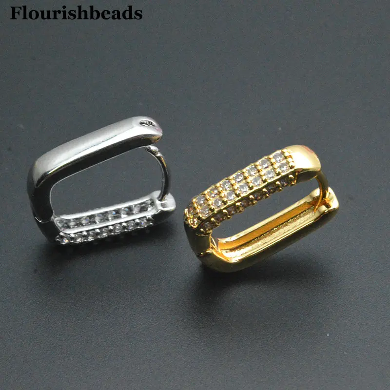 30pc Cubic Zircon Paved Gold Silver Color Wide Square Earring Hook Clasps DIY Jewelry Findings Accessories