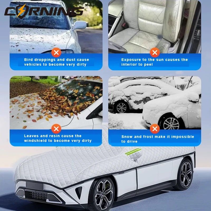 Autoabdeckung Winter Schnee- & Eisschutz Winddicht Wasserdicht Auto-Windschutzscheibenabdeckung mit Reflektorstreifen Allwetter-Schutz für SUV – Detail 7