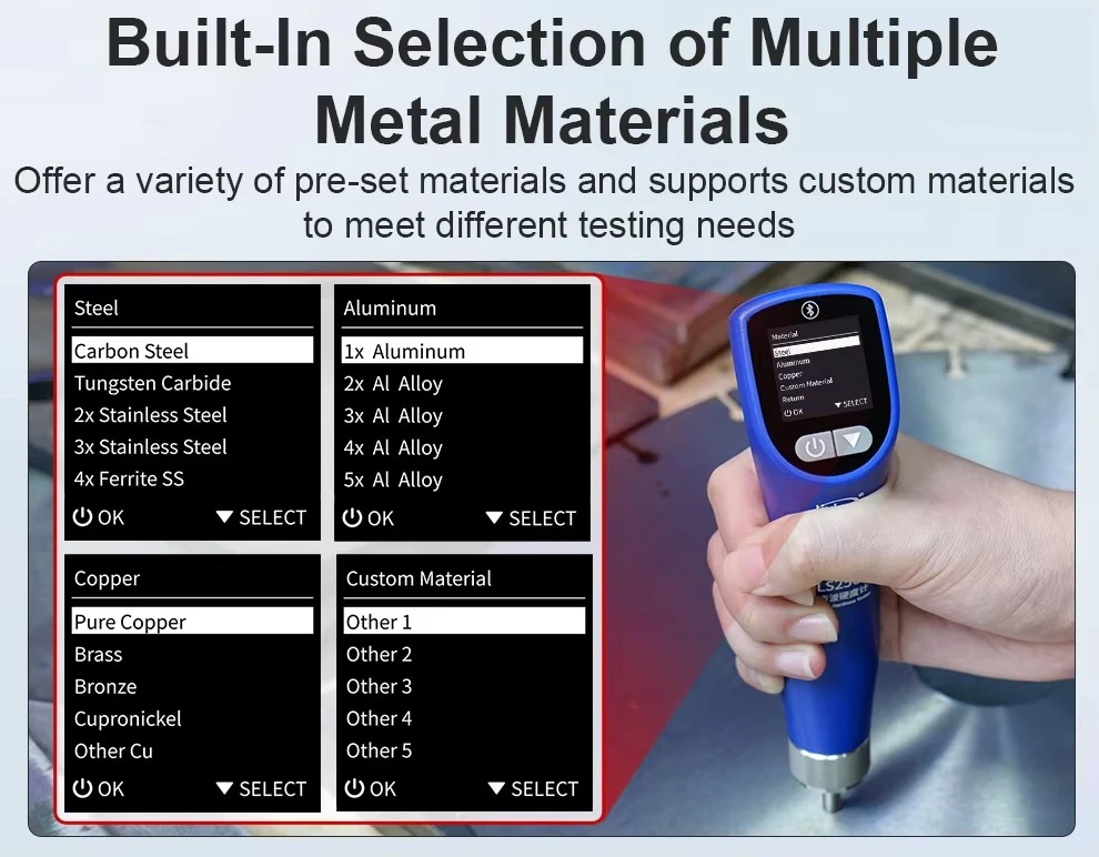 LS256 Ultrasonic Hardness Tester for Multiple Hardness Scales, Including HL, HV, HB, HS, HRA, HRB, and HRC