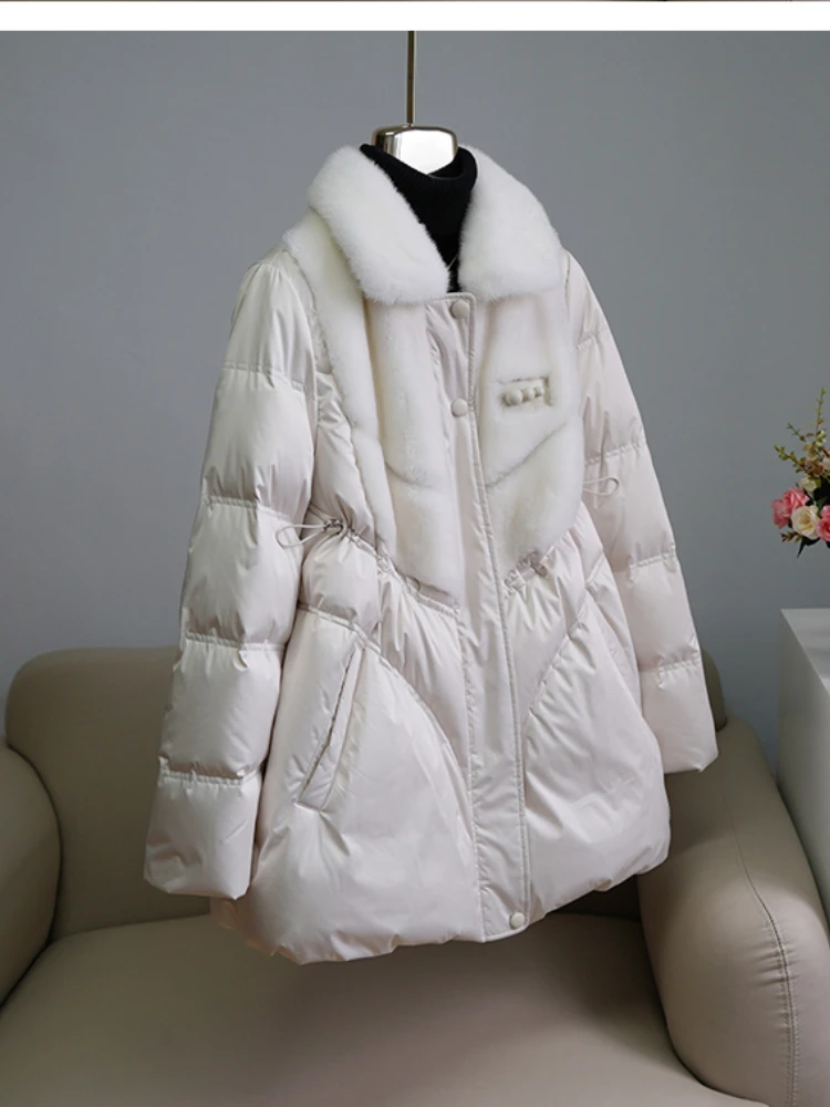 2025年 レディース 本物の毛皮コート グースダウンジャケット ファッションアウター 天然ミンクファー襟 厚手 暖かい 両面ファー 高級