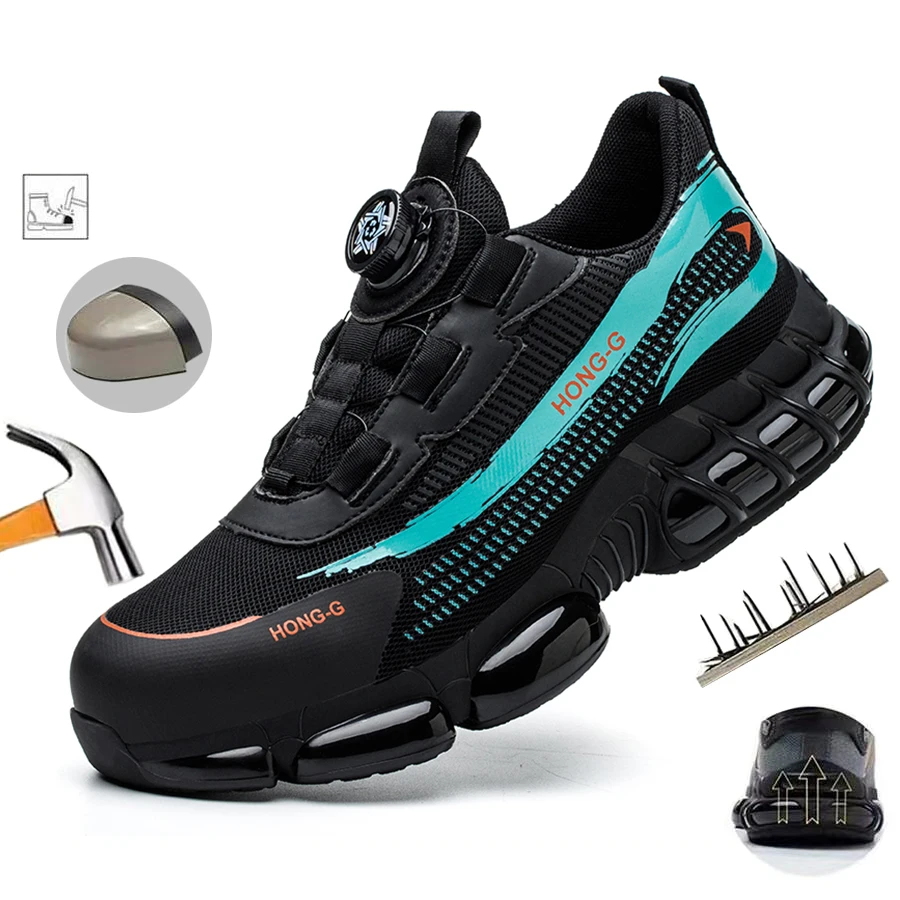Veiligheidsschoenen voor heren Stalen neus Anti-lek Werkschoenen voor heren Antislip Versterkte zool Roterende knop Mode-sneaker