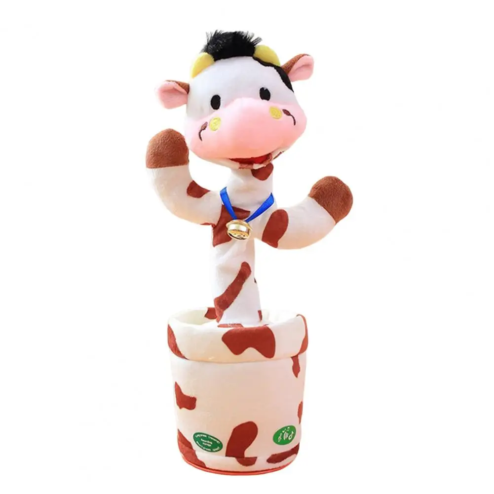 1 Set Creative LED Light-up Plush Dairy Cow Interactive Talking Toy 220mAh Battery Dancing Doll Cartoon Home Decor