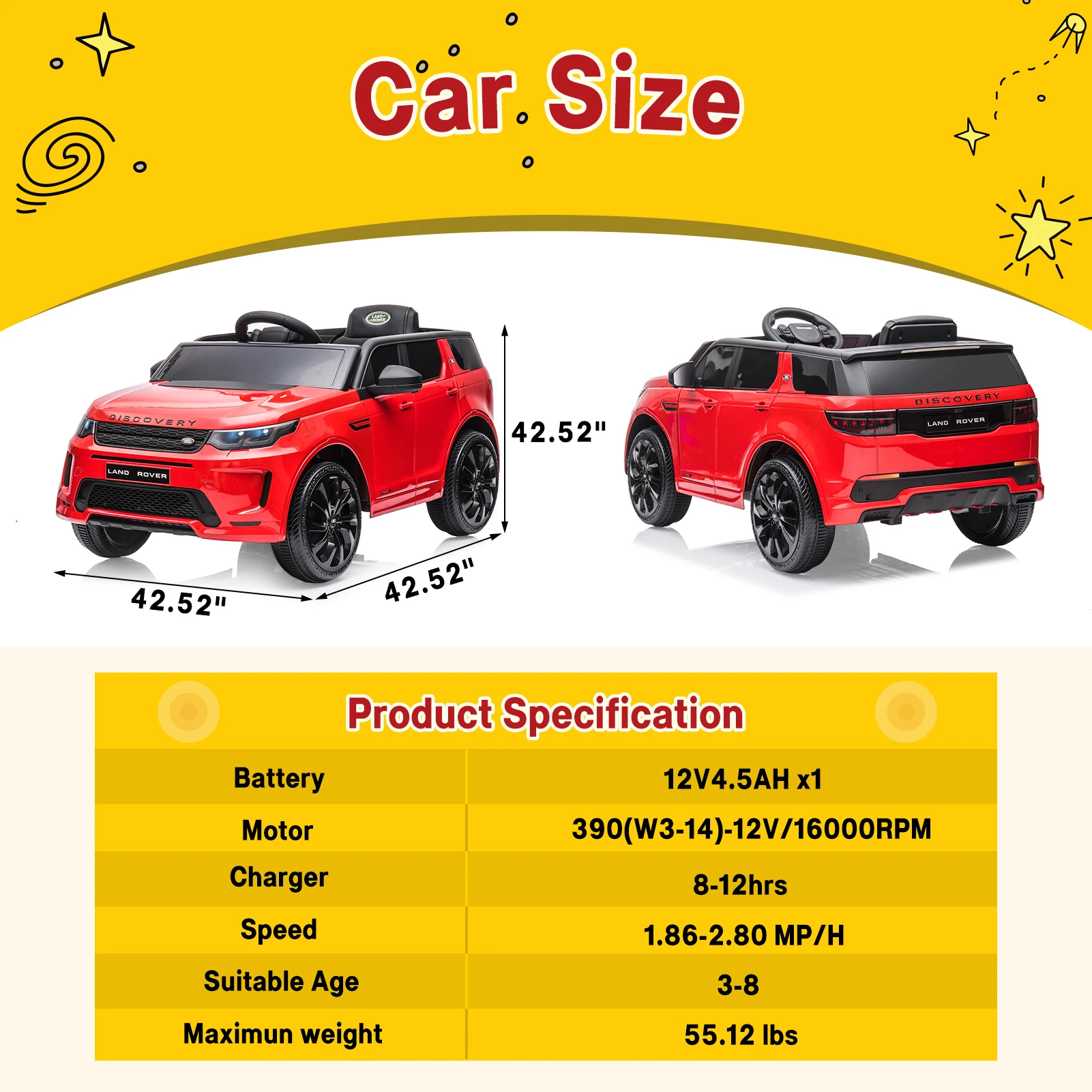 Ride on Car for Kids 12V Power Battery Electric Vehicles Licensed Land Rover Ride On Truck w/Parent Remote Control, MP3 Player