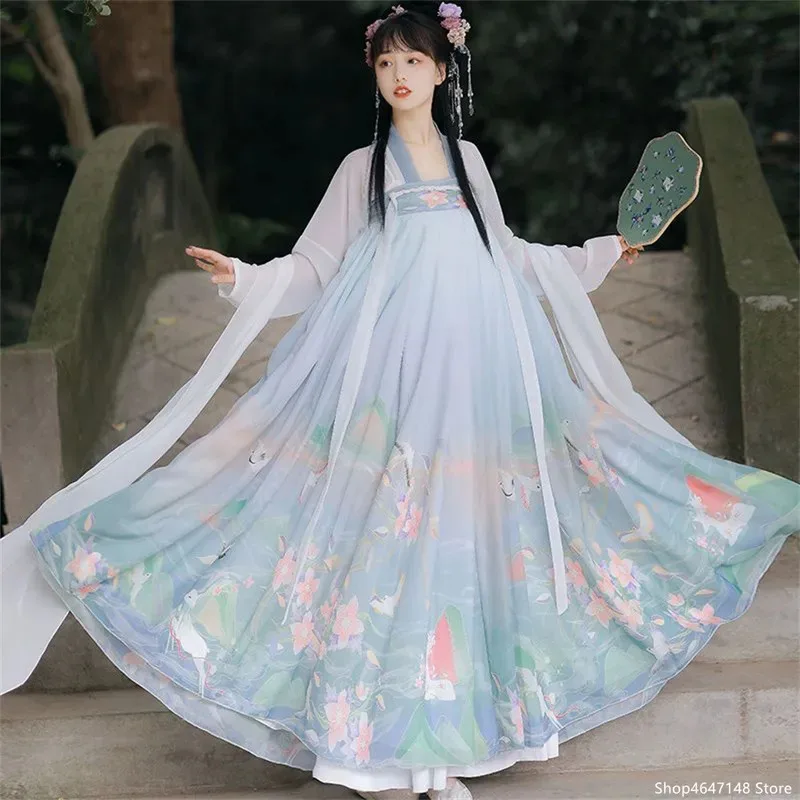 

Chinese Style Hanfu Dress Women Traditional Elegant Floral Embroidery Princess Dresses Oriental Fairy Cosplay Stage Dance Robe