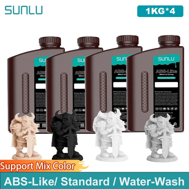 

SUNLU 4 кг ABS-последный/стандартный/стиральный 3D-смола 405 нм УФ-смола для большинства SLA/DLP/LCD 3D-принтеров Материал УФ-чувствительный 1 кг