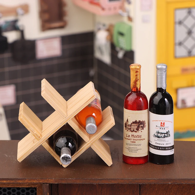 Dollhouse Accessories Miniature Wooden Wine Bottle Holder Mini Showcase Model Toy For Doll House Decoration