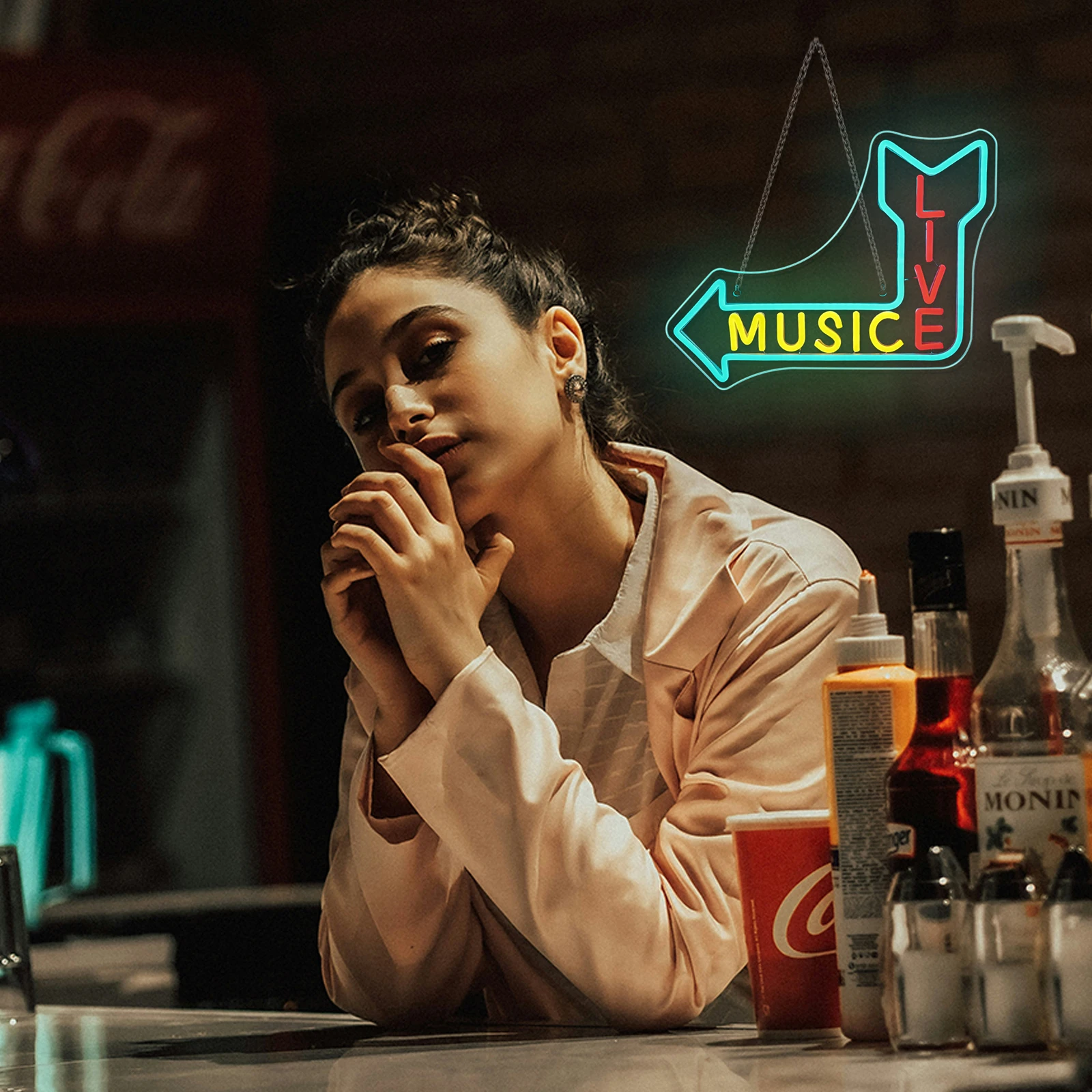 Live Music Neon Sign For Wall Decor Arrow Direction LED Lights Room Decoration For Music Bar Club Party KTV Dimmable USB Lamp