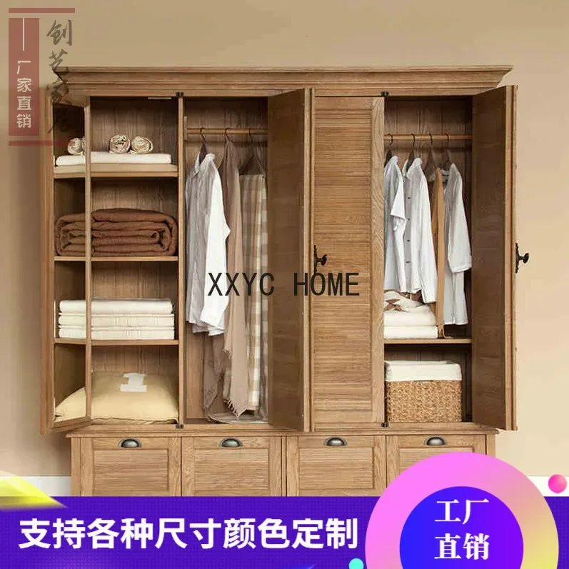 

RH американский кантри шкаф из цельного дерева 4-дверный французский ретро дуб небесный и земля замок книжный шкаф антикварный и старый