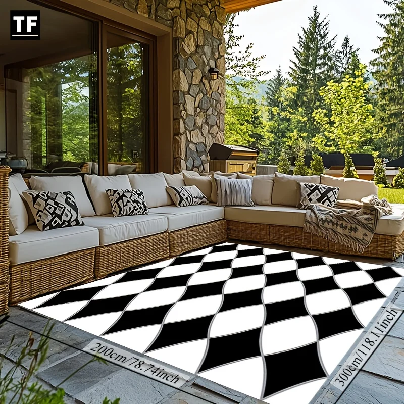 

1pc Crystal Velvet Printed Carpet with Black And White Diamond/Stripe/Geometric Pattern, Simple And Elegant, Show Noble Taste,