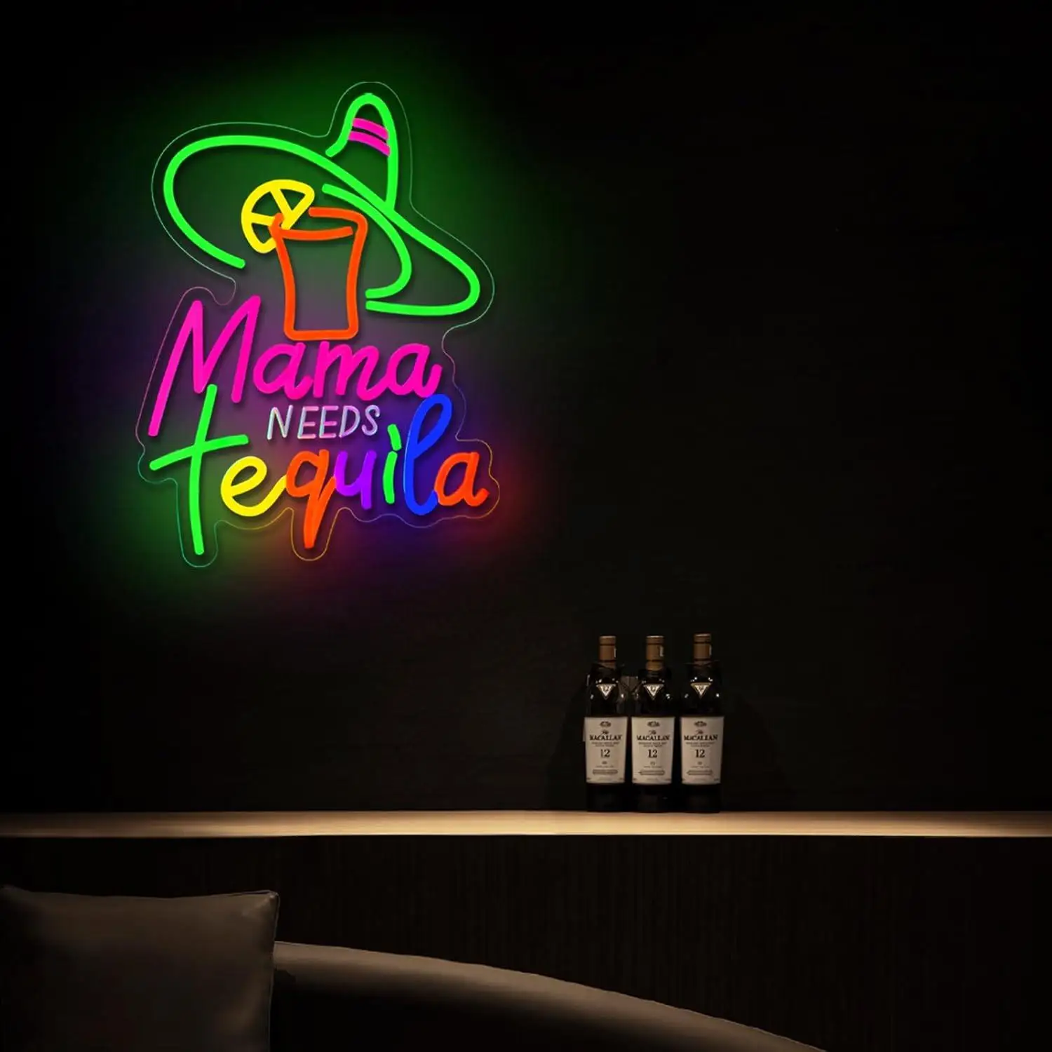 Mama Needs Tequila Neon Sign Mexican Tequila USB Dimmable LED Neon Lights for Beer Bar Kitchen Restaurant Home Pub Party Decor