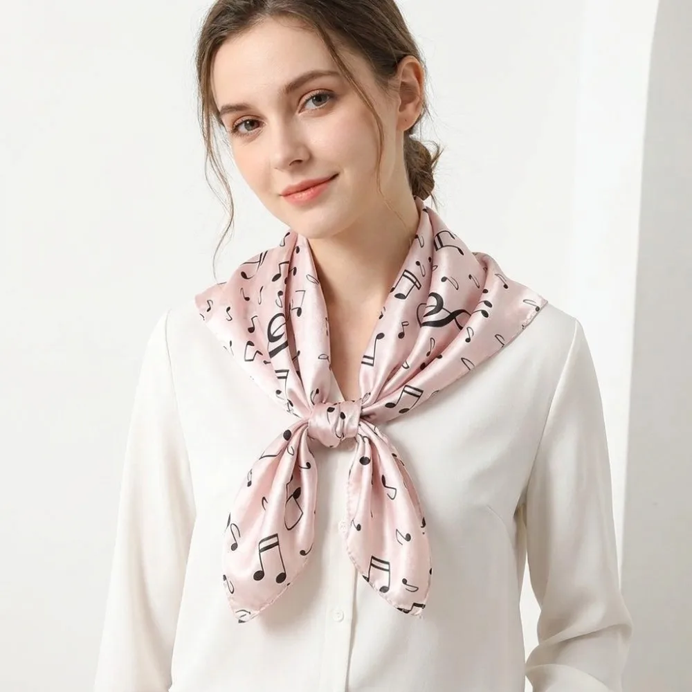 Soft Breathable Musical Note Shawl Large Hair Band Square Headscarf Neck Wrap Headband Printed Silk Scarf Vacation