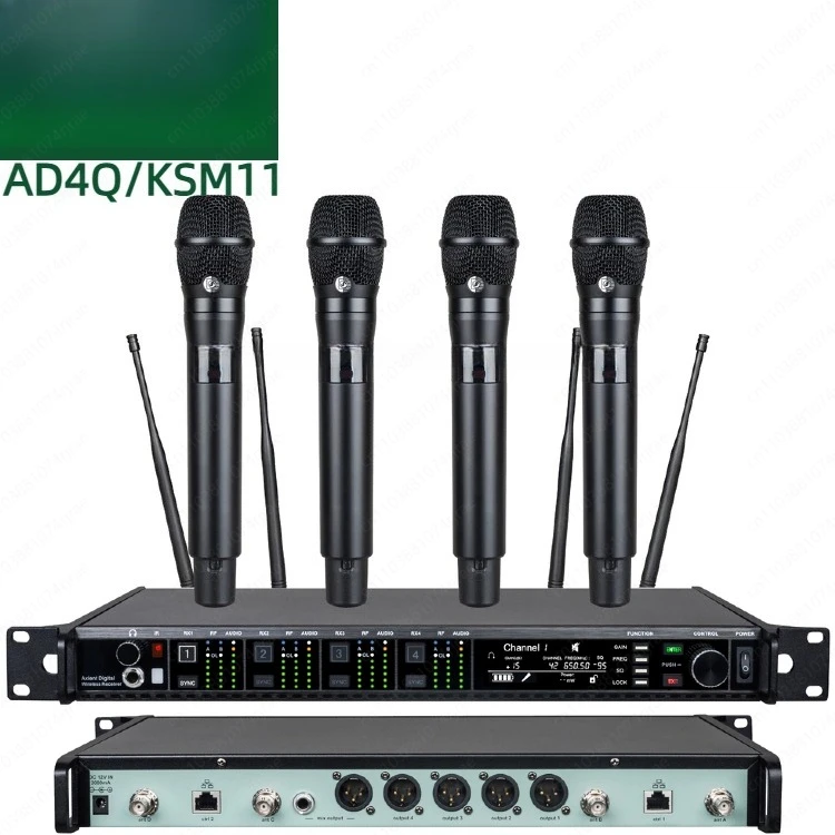 Microphone AD4Q Professional Wireless Microphone 4 Channel UHF 470-940mhz Headset Lavalier Studio Stage Microphone
