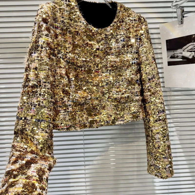 2023 primavera autunno moda donna paillettes Bling Bling cappotto dorato, donna Clothig Slim autunno Glitters cappotti giacca