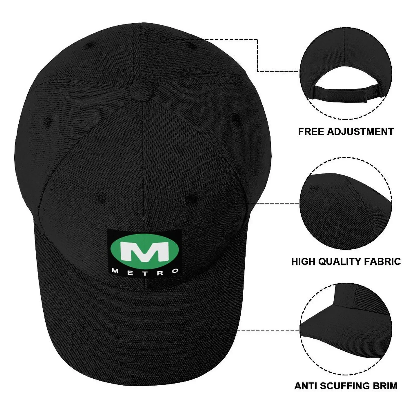 Vintage Los Angeles Metro Logo (Green) Baseball Cap Custom Cap New Hat Hats Man Women's