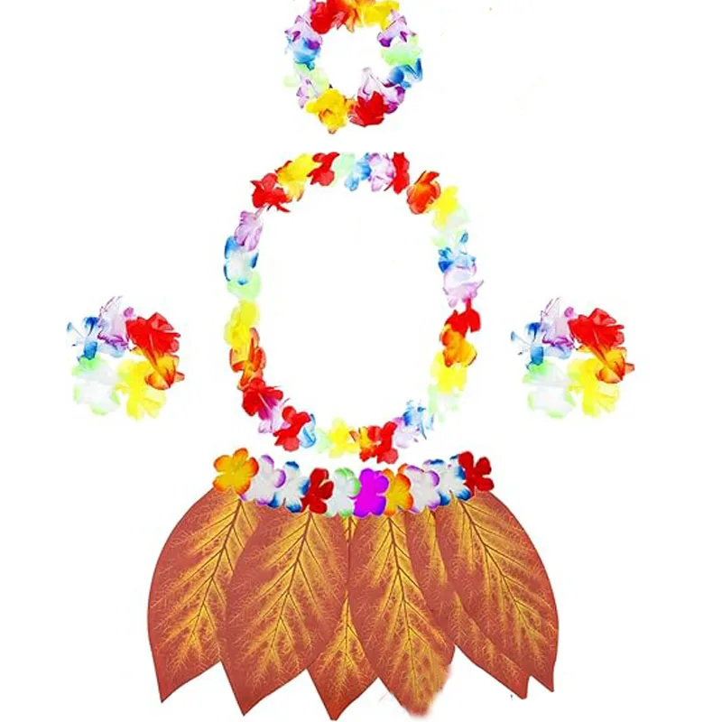 Orange-Grüner Blatt-Hula-Rock Hawaiianischer Simulierter Blattgras-Rock für Sommer-Luau Strand-Feier Party-Dekoration Kleid Show