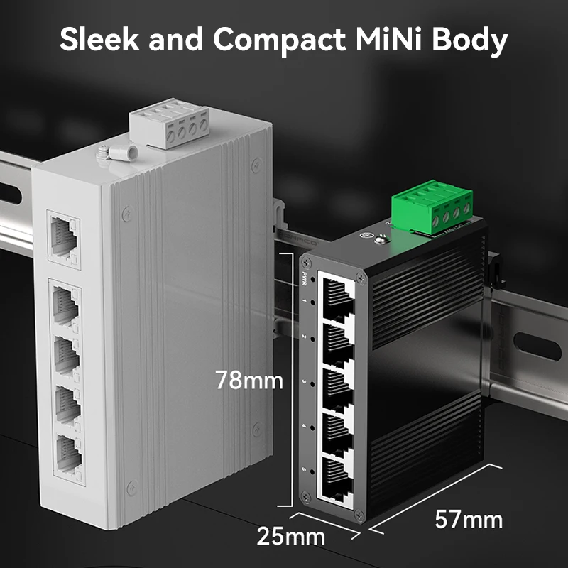 HORACO 5 منافذ جيجابت الصناعية التبديل 1000Mbps شبكة صغيرة محول إيثرنت DIN السكك الحديدية شنت التوصيل والتشغيل حماية IP40