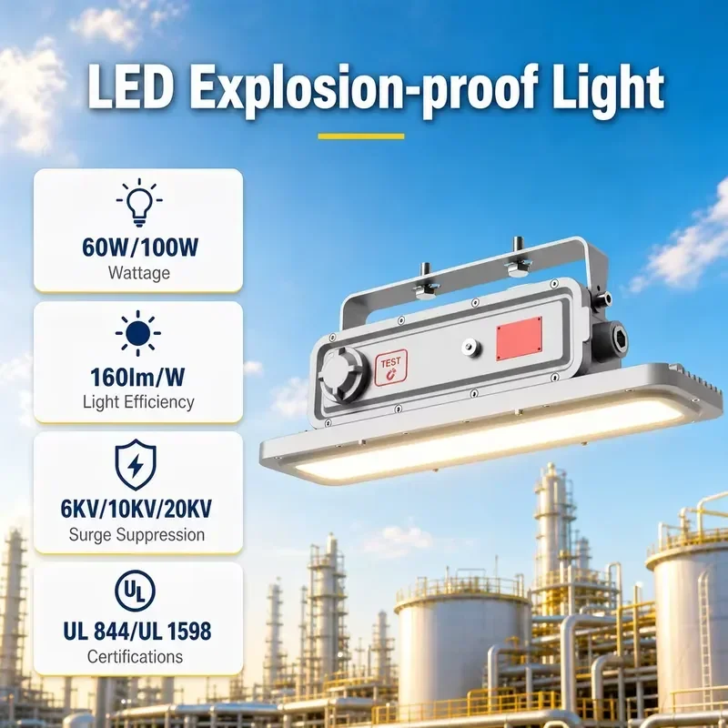Explosion Proof LED Light UL844 60W IP66 IK08 10020LM Class III Easy Install Vapor Tight for Hazardous Industrial Area