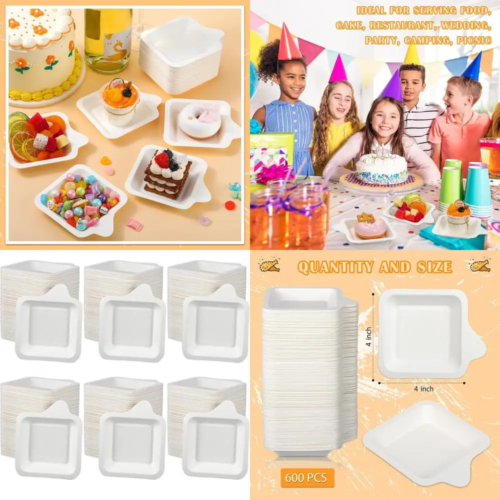 Paquete de 1000 4 platos de papel cuadrados blancos para fiestas, bodas y celebraciones: fibra de caña de azúcar ecológica (4,45 x 5,24 pulgadas)