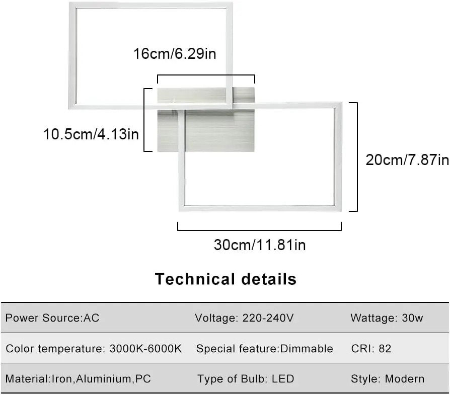 Depuley-Plafonnier LED Moderne à Intensité Réglable, 2 Ampoules avec Télécommande, Cadre Pivotant en Métal Chromé Blanc, 30 W