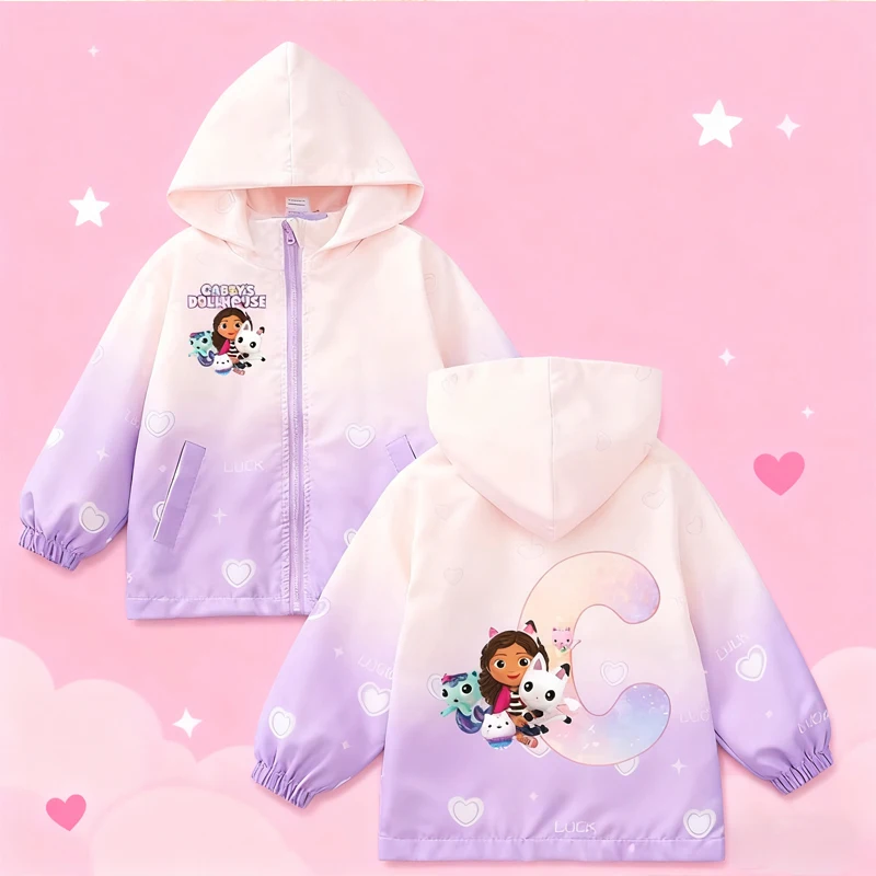 

Gabby Dollhouses Girls Hooded Jacket Cute Letters A-Z Clothes Spring Autumn Zipper Coat Children Long Sleeves Fashion Tops Gifts