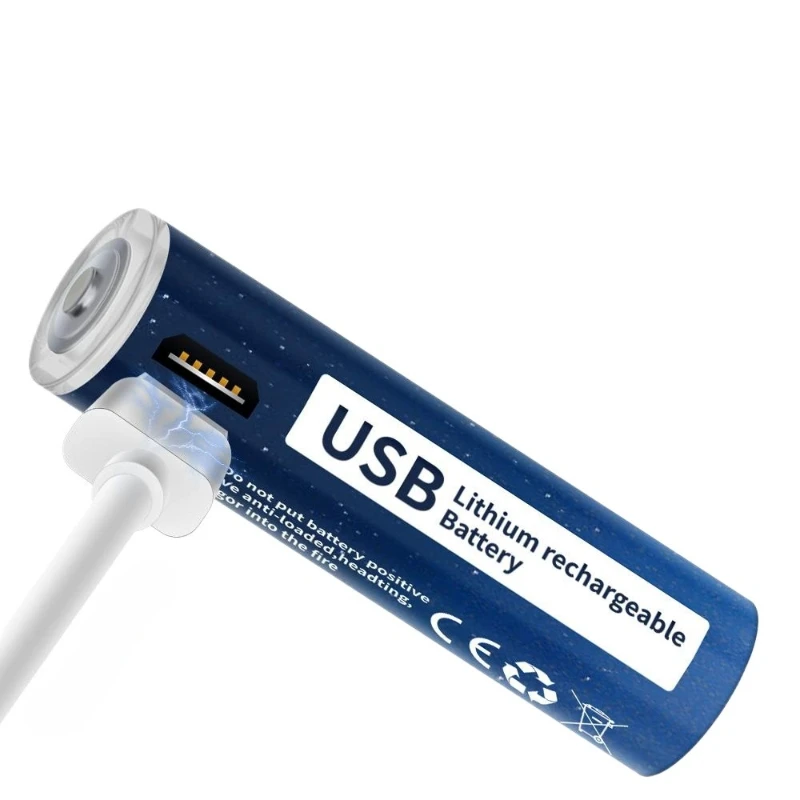 للعب مصباح يدوي 1110mWh 1.5 فولت AAA USB بطاريّة ليثيوم قابلة لإعادة الشحن المصغّر USB شحن AA بطاريات ليثيوم أيون 2 قطعة