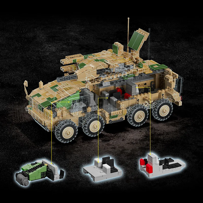 2558+PCS Military Anti-Aircraft Vehicle Building Blocks Set 96010, E-Type Air Defense Truck Model, DIY Bricks Toy for Collection