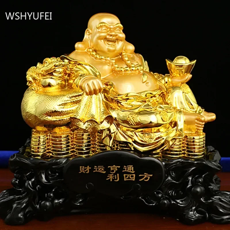 Lucky Money Resin Big-bellied Maitreya Buddha Chinese Style Fengshui Statue Home Ornaments Living Room Decoration Craft Ornament