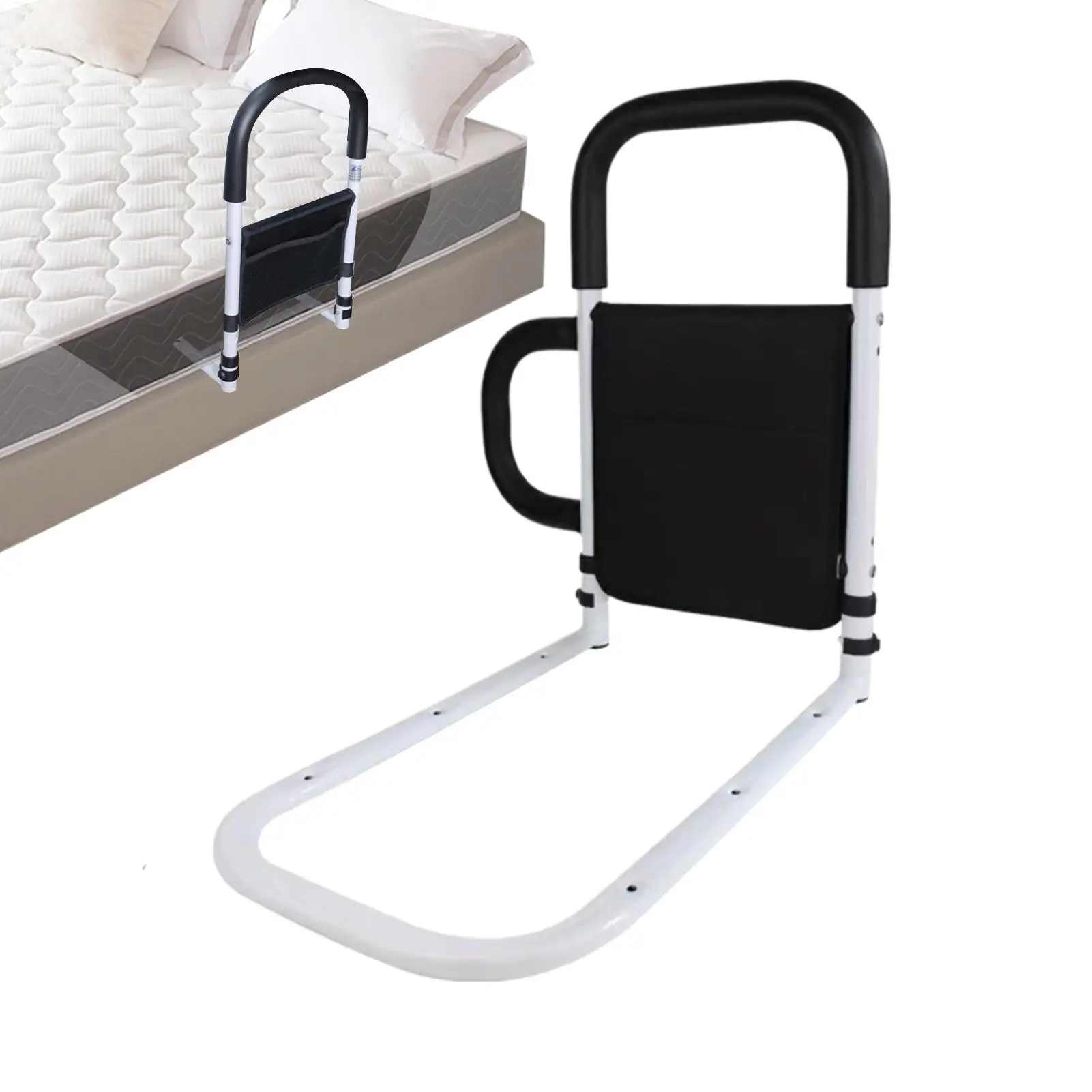 Barandilla de Cama para Personas Mayores con Bolsillos de Almacenamiento, Apoyabrazos de Cama, Barandilla de Protección Anticaídas, Barra de Soporte para Prevenir Caídas en la Cama