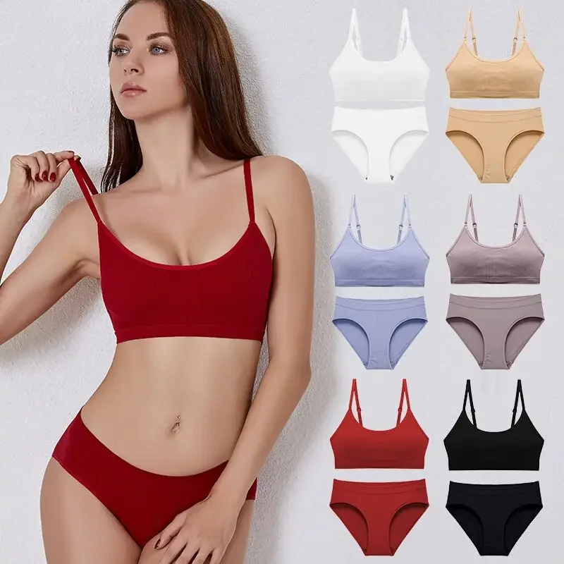 

Female Underwear Bras Set Wireless Bra Seamless Crop Top Women High Waist Underpants Bralette Lingerie