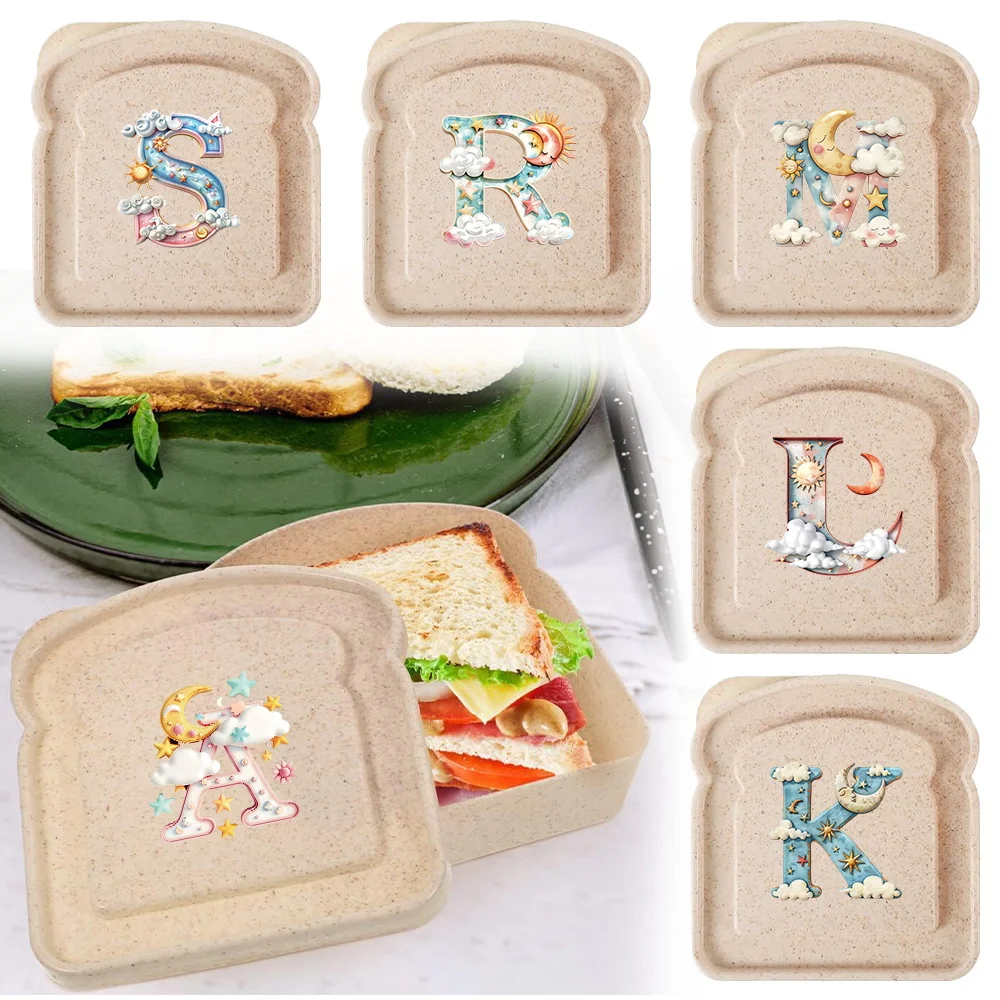 

Plastics Toast Freshness Preservation Box Portable with Cover Lunch Case Iridescent Cloud Initial Name 26 Letters Pattern