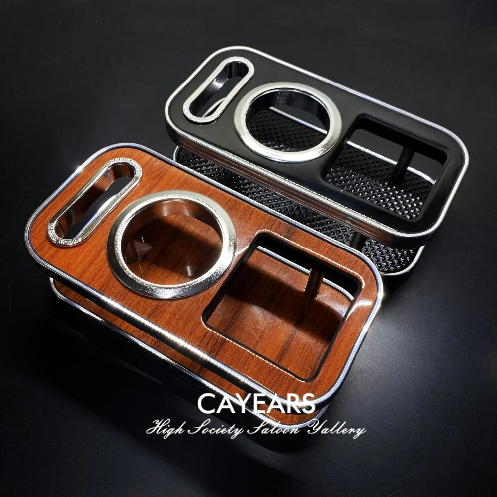 JDM Chrome Brim Piano Black Marble Wood Grain Luxury Cup Holder Car Instrument Desk Table Coffee Clip Beverage Drinks Mounting