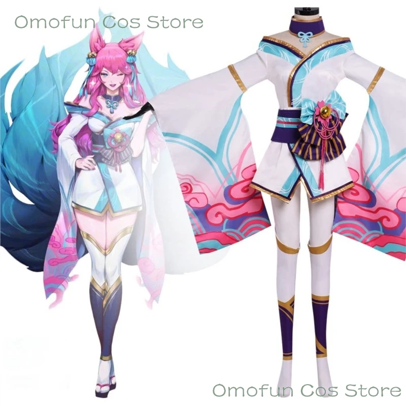 

Ahri Cosplay The Nine-Tailed Fox Outfits Games Cosplay Costume LOLL Spirit Blossom Women Sexy CLothing Halloween Party wig Shoes
