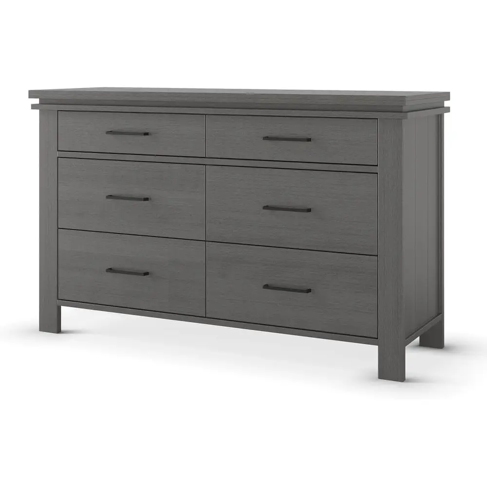 

6-Drawer Double Dresser with Nursery or Bedroom Storage, Anti-Tip Kit, Non-Toxic, Baby Safe in Night Gray