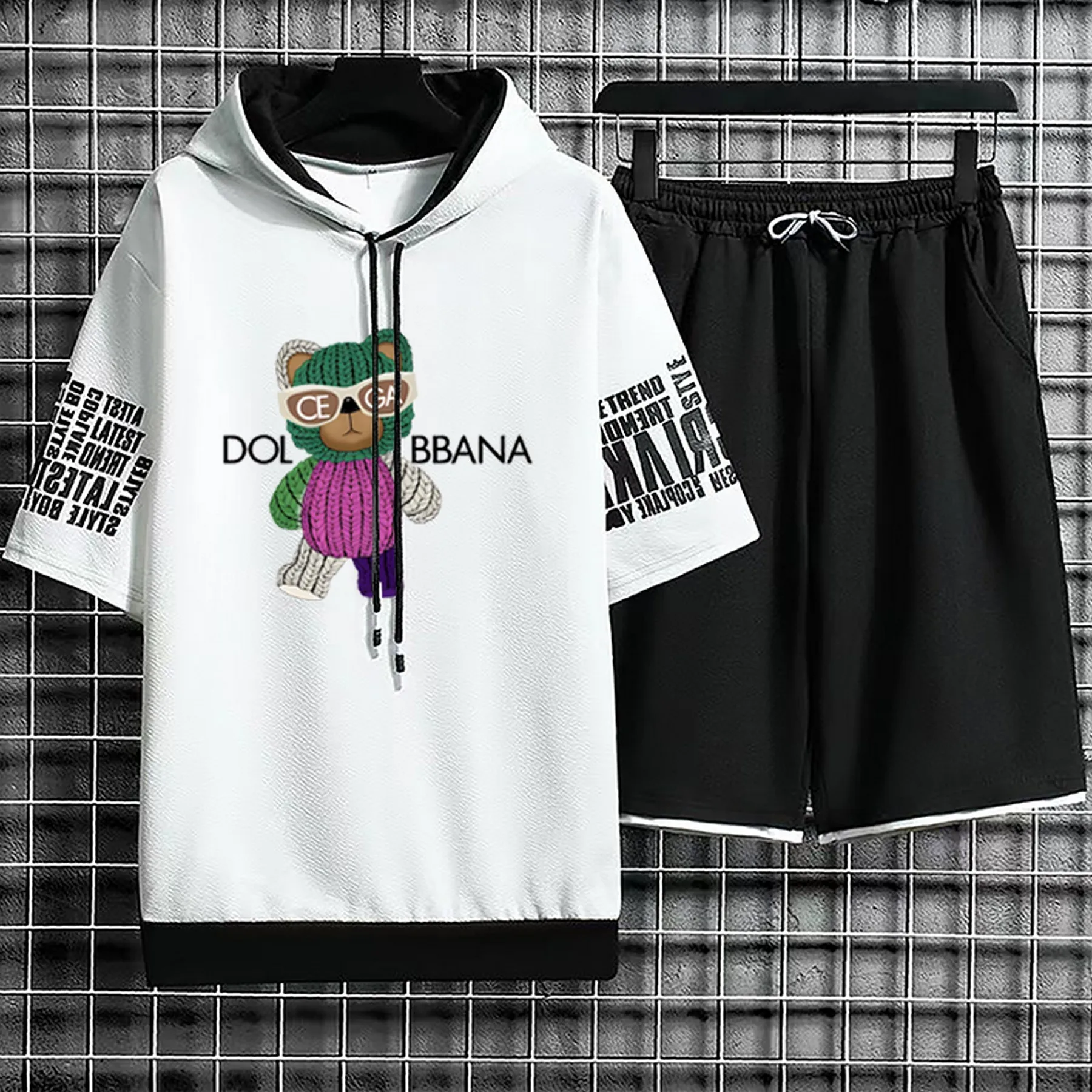 Hoodies Set Summer Suits Shorts Pullover Hat Casual T Shirt T-shirt Hood Clothing for Men Print Hoodie Men New Top Short Sleeve