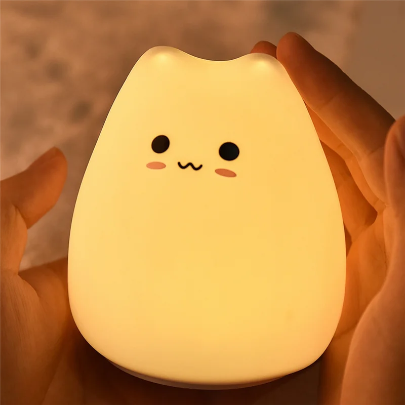 AEE2-Mini Cat Night Light Cartoon 7 Colors Sleep Lamp Touch Table Lamp Home Bedroom Decoration