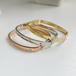 Elegant Classic Crystal Cuff Bangles Bracelets For Women Simple Femal Opening Bangles Wedding Jewelry Accessories