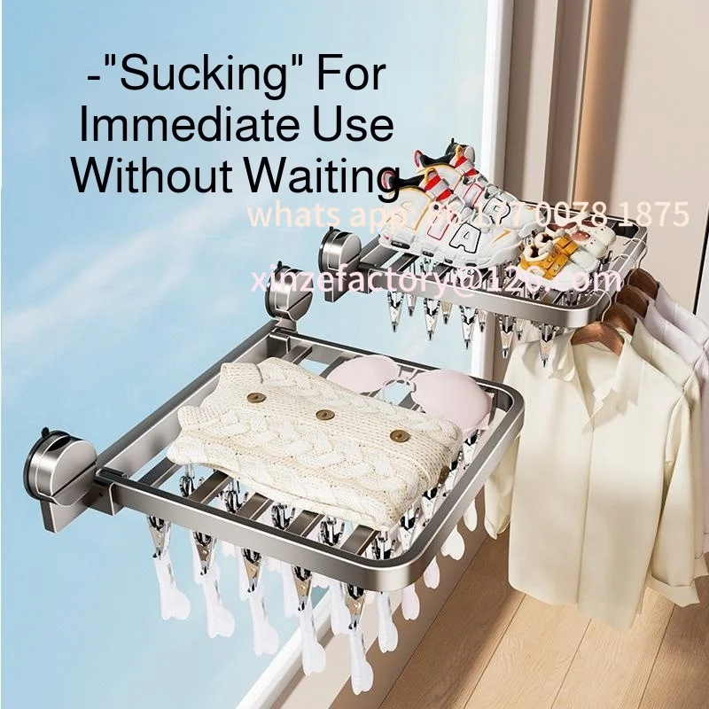Customizable Suction Cup Drying Socks Artifact Indoor Home Balcony Underwear Drying Rack Wall Hanging Multi-clip Folding Clothes