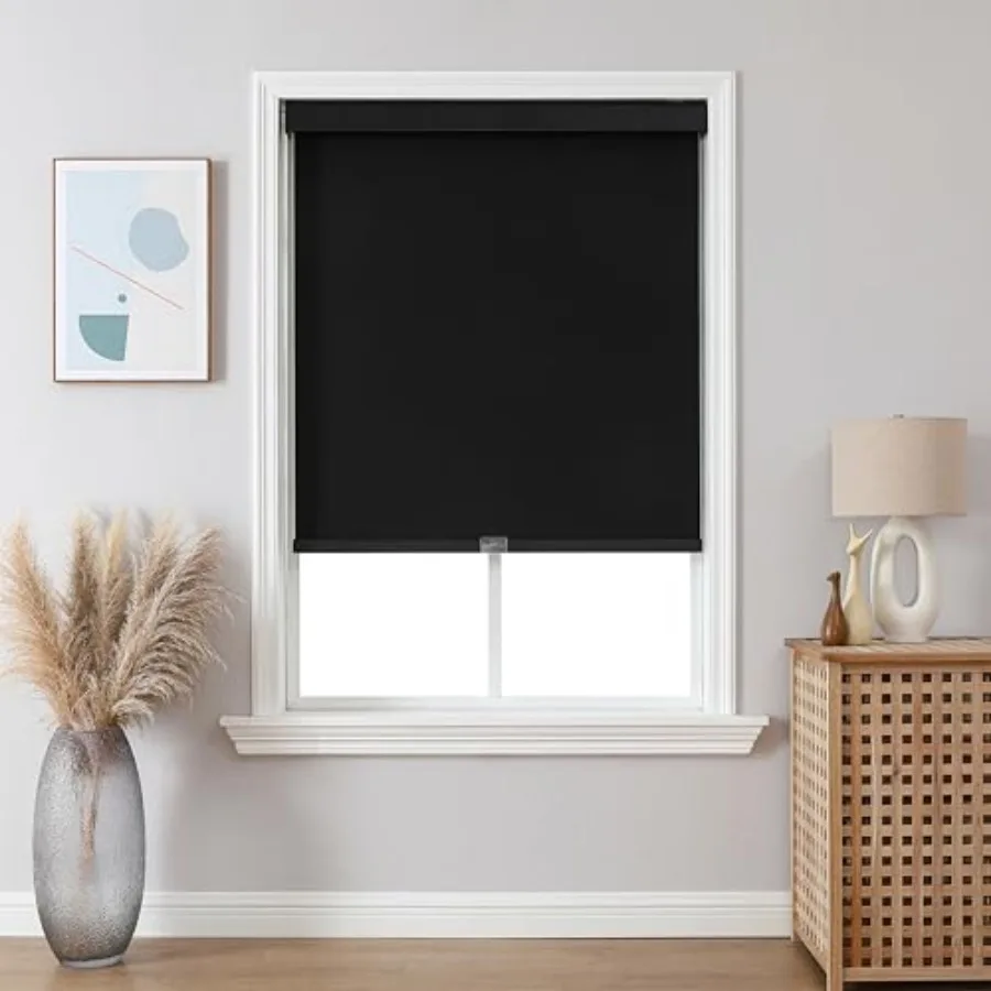 

100% out Roller Shades Cordless Blinds for Windows, Free-Stop Shades, UV Protection, Natural Woven Blinds for Home and Office,