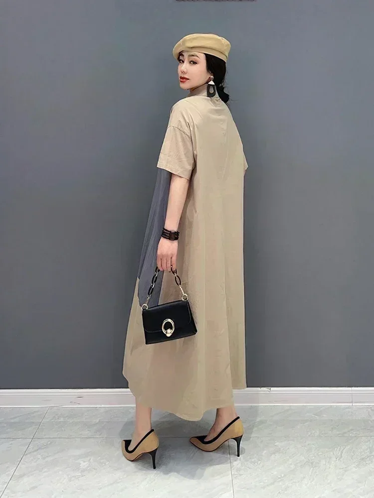 XITAO コントラストカラープリントシャツドレス シンプルファッション ルーズ半袖 ターンダウンカラードレス 2025 夏新作 ZY8451