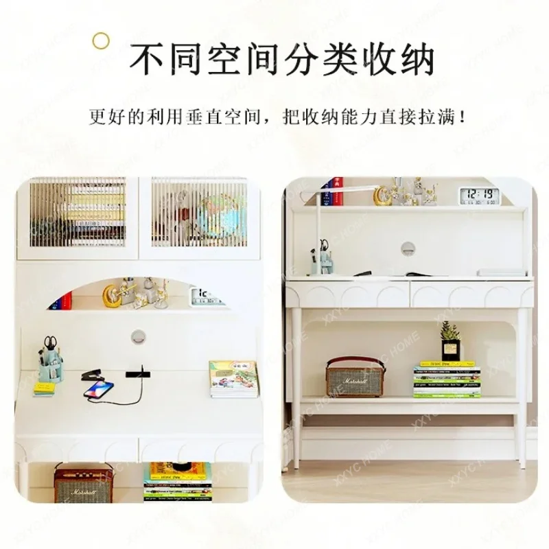LDesk Book Integrated Student Household Computer Desk Folding Bedroom White Bookcase One-Piece Desk Cabinet Comb
