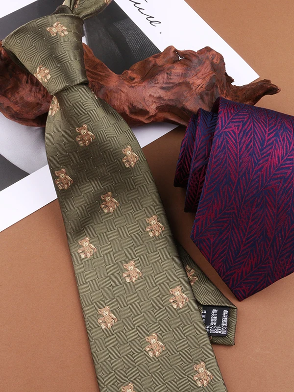 ビジネスフォーマルベアプリントネクタイ-メンズおしゃれ多用途ネクタイ-手作りスタイル-宴会イベント用-シルク素材