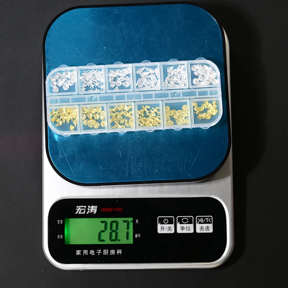 12Grid 3D Starfish Shell Metal Rivet Nail Charm Gold/Silver Ocean Jellyfish Conch Seahorse Alloy Slice DIY Nail Art Decoration