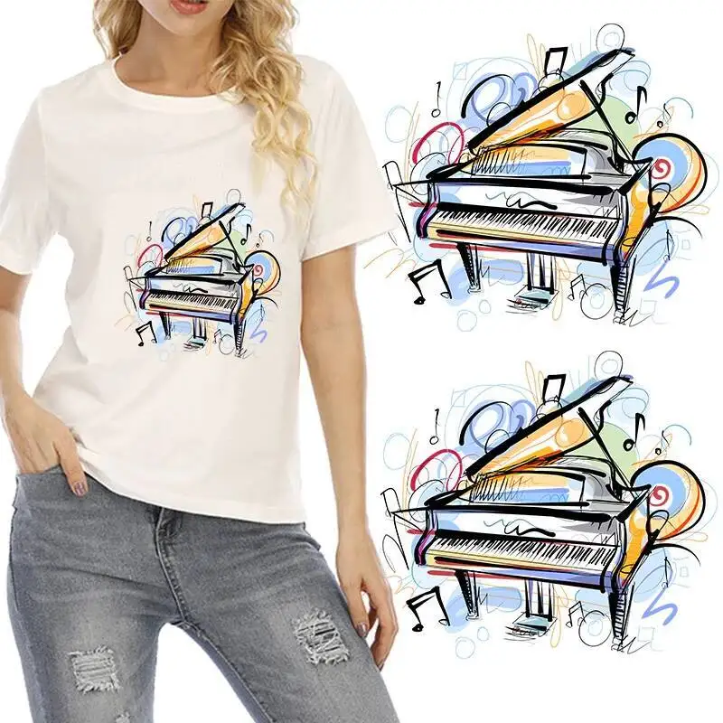

Piano Music Heat Transfer T-shirt DIY Decorative accessories Clothing print vinyl home-style ironing stickers