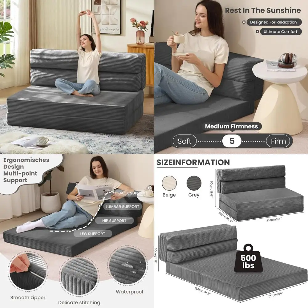 

Convertible Sofa Bed with Pillow, Foldable Mattress, 2-in-1 Pull-Out Loveseat, Portable Folding Chair