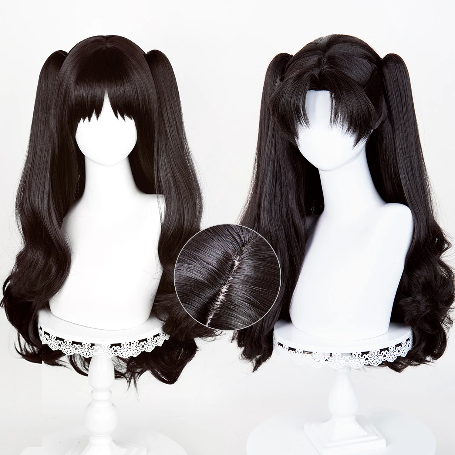 Anime Tohsaka Rin Cosplay Wigs 82cm Long Dark Brown Ponytail Wig Heat Resistant Synthetic Hair